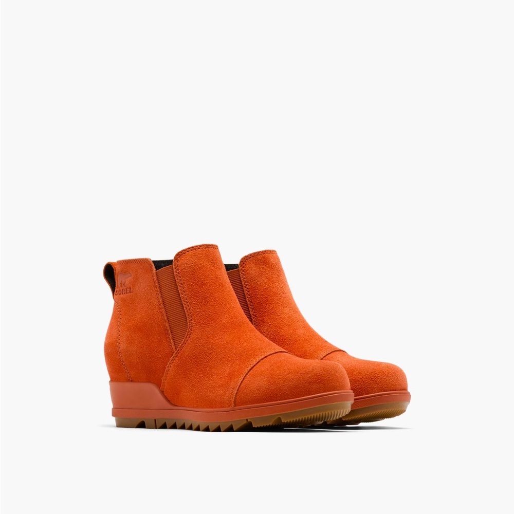 Sorel Evie Waterproof Suede Pull On Wedge Orange Women’s Booties Size 8 NWT
